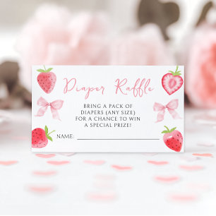 Pink Bow Strawberry Baby Girl Shower Diaper Raffle Enclosure Card