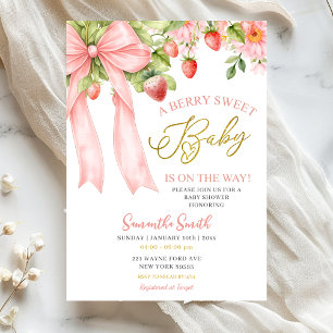 Pink Bow Strawberry Baby Shower Invitation