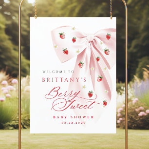 Pink Bow Strawberry Baby Shower Poster