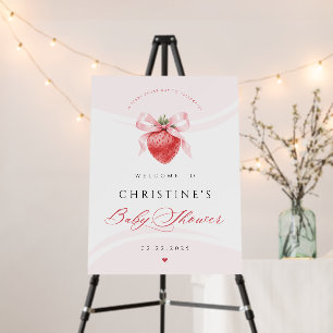 Pink Bow Strawberry Baby Shower Welcome Sign