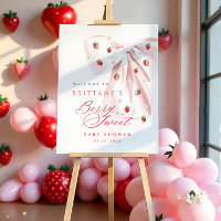 Pink Bow Strawberry Baby Shower Welcome Sign
