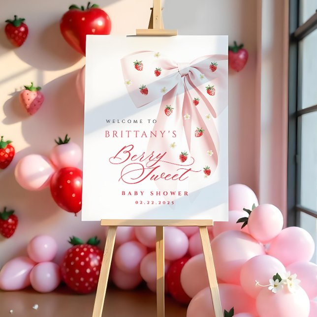 Pink Bow Strawberry Baby Shower Welcome Sign (Creator Uploaded)