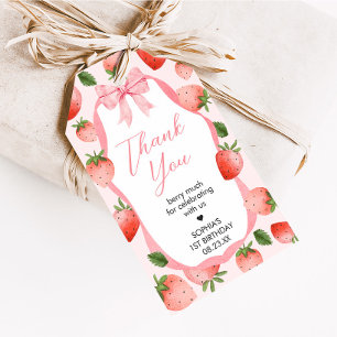 Pink Bow Strawberry Berry First Birthday Favor Tag