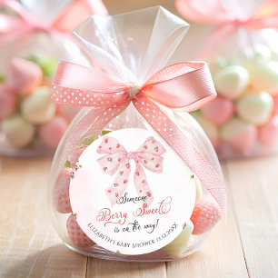 Pink Bow Strawberry Berry Sweet Baby Shower Classic Round Sticker