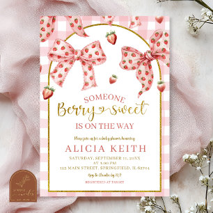 Pink Bow strawberry berry sweet baby shower Invitation