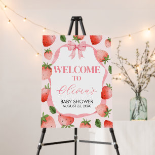 Pink Bow Strawberry Berry Sweet Welcome Sign