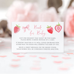 Pink Bow Strawberry Book for Baby Girl Shower  Enclosure Card