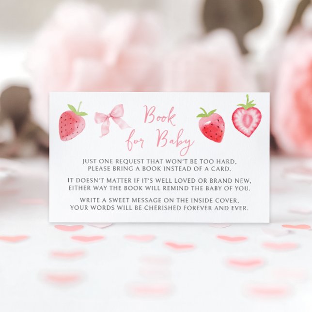 Pink Bow Strawberry Book for Baby Girl Shower  Enclosure Card (Creator Uploaded)