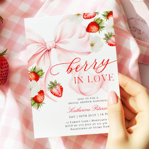 Pink Bow Strawberry Bridal Shower Invitation