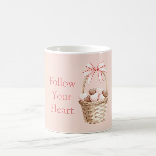 Pink Bow Strawberry Chocolate Hearts Basket Coffee Mug (Center)
