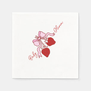 pink bow strawberry Girl Baby Shower Napkins