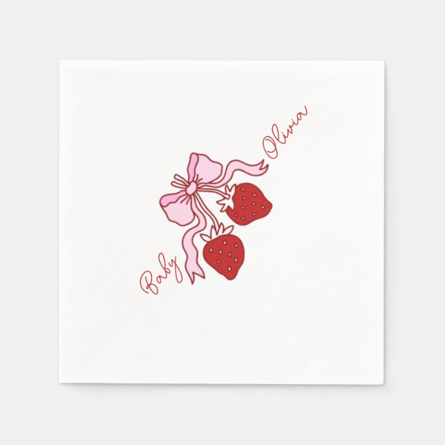 pink bow strawberry Girl Baby Shower Napkins (Front)
