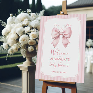 Pink Bow Stripes Coquette Baby Girl Shower Welcome Foam Board
