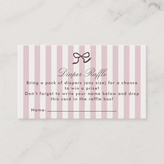 PInk Bow & Stripes Diaper Raffle Enclosure Card (Front)