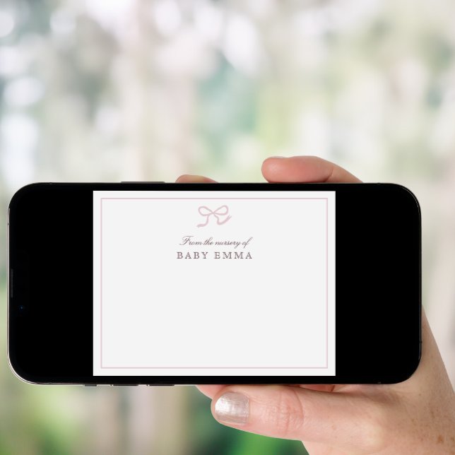 Pink Bow & Stripes From the Nursery of, Thank you Invitation (Front Digital)