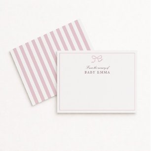 Pink Bow & Stripes From the Nursery of, Thank you Invitation