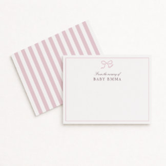 Pink Bow & Stripes From the Nursery of, Thank you Invitation