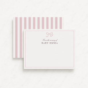 Pink Bow & Stripes From the Nursery of, Thank you Invitation