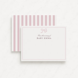 Pink Bow & Stripes From the Nursery of, Thank you Invitation