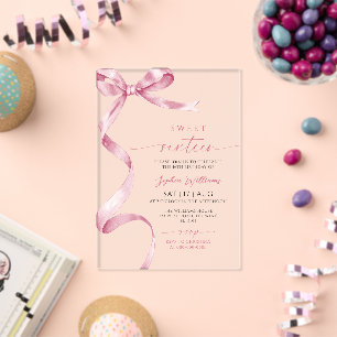 Pink Bow Sweet 16 Birthday Acrylic Invitations