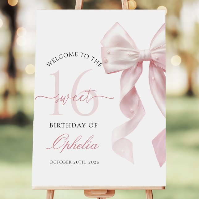 Pink Bow Sweet 16 Birthday Welcome Sign (Creator Uploaded)