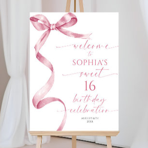 Pink Bow Sweet 16 Birthday Welcome Sign