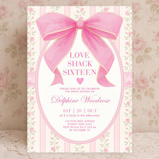 Pink Bow Sweet 16 Invitation: Vintage Floral Coque Invitation
