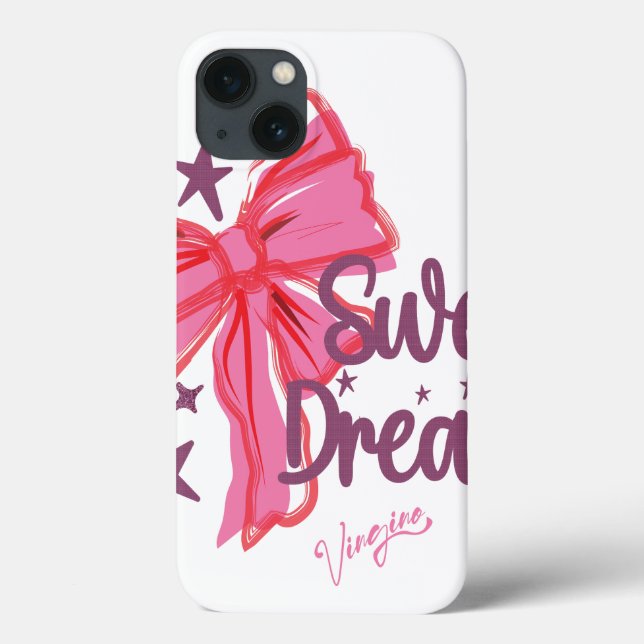 Pink Bow "Sweet Dreams" Glitter Typography Case-Mate iPhone Case (Back)