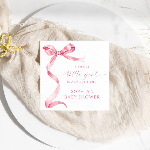 Pink Bow Sweet Little Girl Baby Shower Napkins