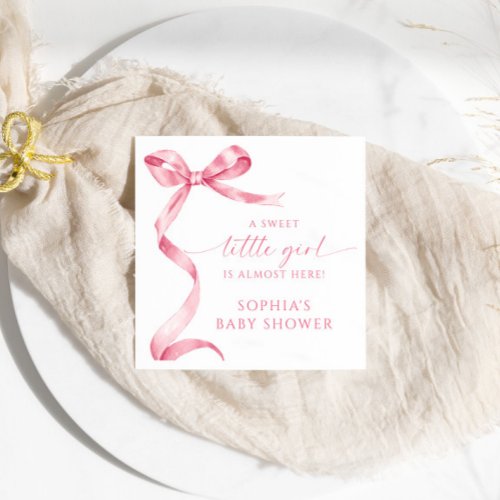 Pink Bow Sweet Little Girl Baby Shower Napkins