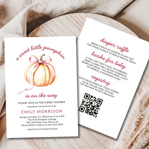 Fall Little Pumpkin Pink baby shower invitation