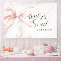 Pink Bow Sweet Sixteen Birthday Backdrop