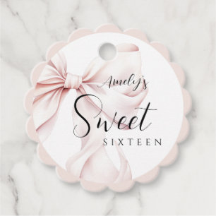 Pink Bow Sweet Sixteen Birthday Favor Tags