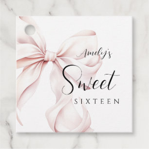 Pink Bow Sweet Sixteen Birthday Favor Tags