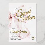 Pink Bow Sweet Sixteen Birthday Foil Invitation<br><div class="desc">Pink Bow Sweet Sixteen Birthday Invitation for a modern bow aesthetic 16th birthday celebration</div>