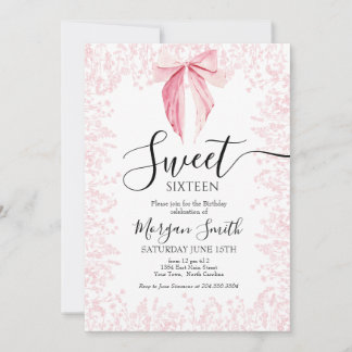 pink bow Sweet Sixteen Birthday Invitation