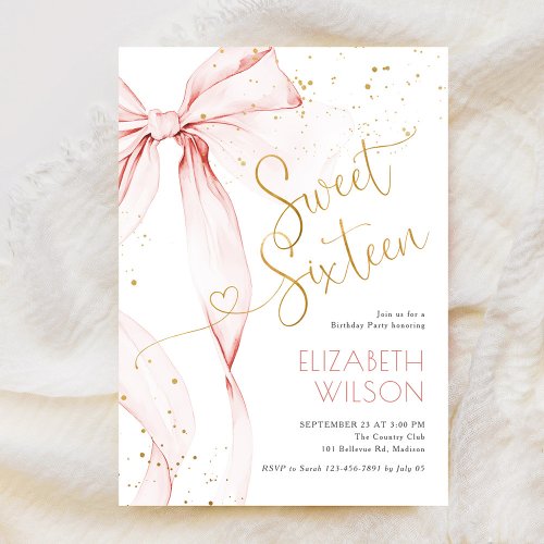 Pink Bow Sweet Sixteen Birthday Invitation