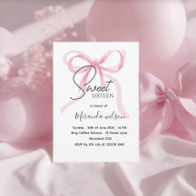 Pink Bow Sweet Sixteen Birthday Invitation