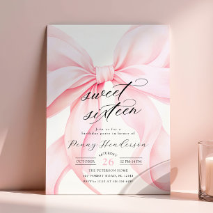 Pink Bow Sweet Sixteen Birthday Invitation