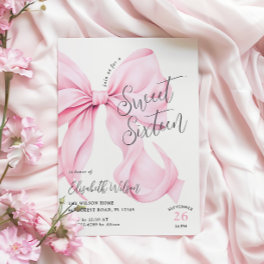 Pink Bow Sweet Sixteen Birthday Invitation