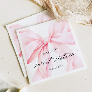 Pink Bow Sweet Sixteen Birthday Napkins