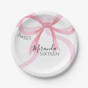 Pink Bow Sweet Sixteen Birthday Paper Plates