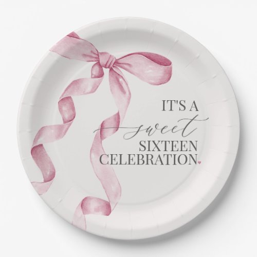 Pink Bow Sweet Sixteen Birthday Party Shower Decor Paper Plates