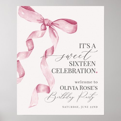 Pink Bow Sweet Sixteen Birthday Party Welcome Sign