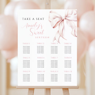 Pink Bow Sweet Sixteen Birthday Seating Chart Foam Board