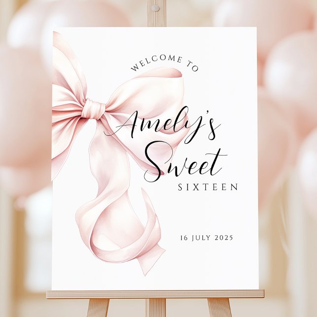 Pink Bow Sweet Sixteen Birthday Welcome Foam Board (Creator Uploaded)