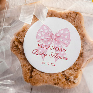 Pink Bow Sweetheart Baby Shower Favor Classic Round Sticker