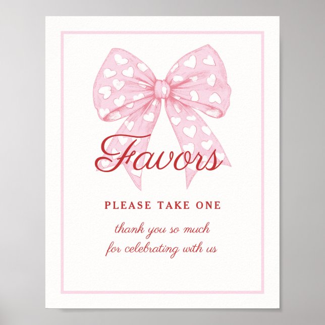 Pink Bow Sweetheart Baby Shower Favors Sign (Front)