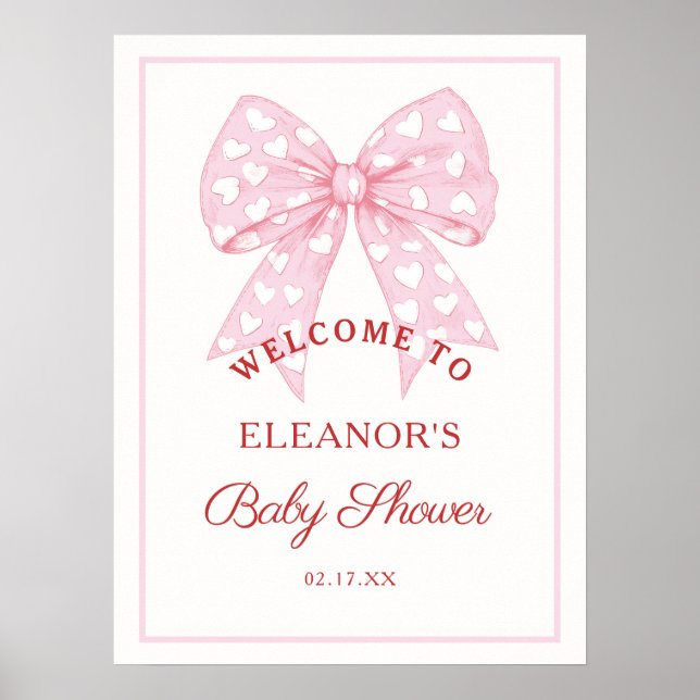 Pink Bow Sweetheart Baby Shower Welcome Poster (Front)