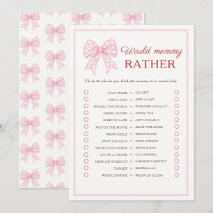 Pink Bow Sweetheart Baby Would Mommy Rather Game Advice Card